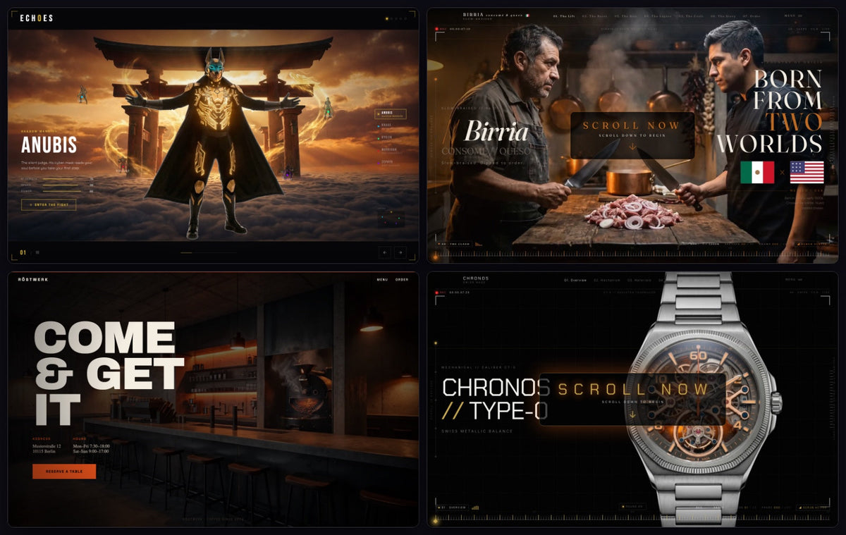 Four websites built from prompts in the pack